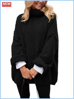 Women's Chunky Knit Turtleneck Pullover Sweater Oversized Long Sleeve